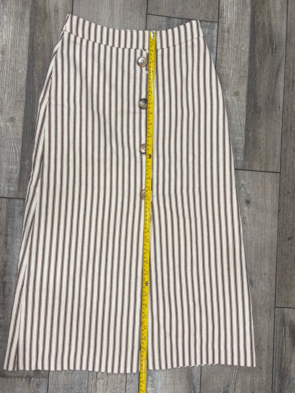 NWT! Commense Cream and Brown Vertical-Stripe Maxi Skirt with Front Buttons - Picture 11 of 11